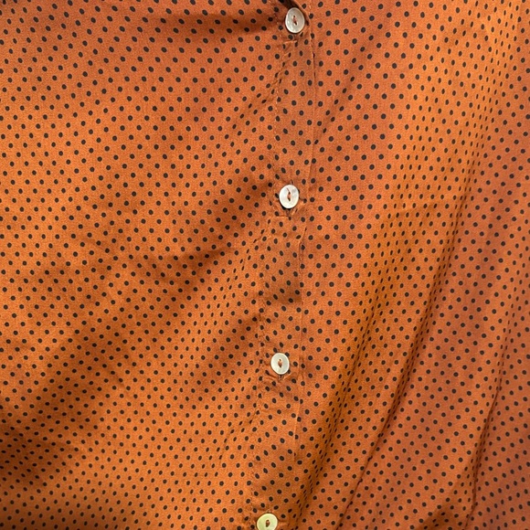 Suzy Shier silky Brown and black Polka Dot Button Down Shirt, size Xl - Picture 4 of 10